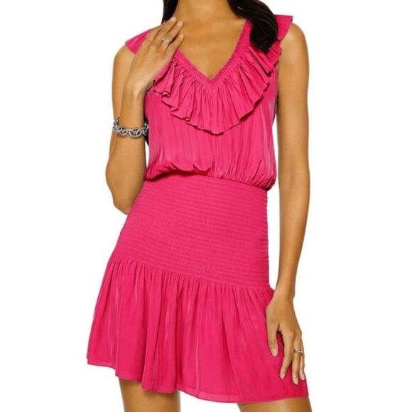 NWT Ramy Brook Ellery Ruffled Sleeveless Mini Dress - Pink Small - Picture 1 of 7